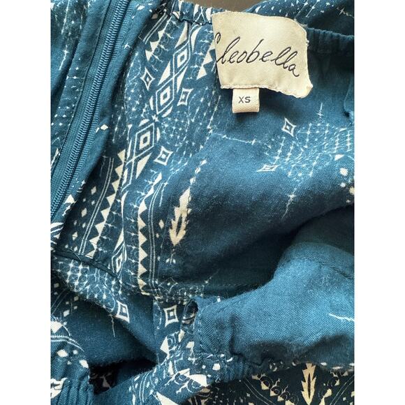 Cleobella Low Neck Halter Wide Leg Teal & Cream Jumpsuit Pockets Size XS - Picture 5 of 10